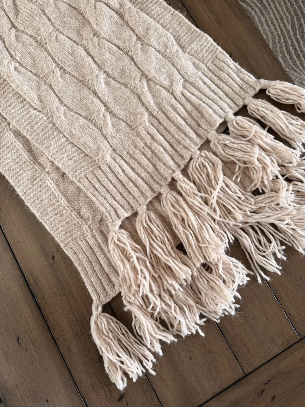 J. Crew Cable-knit fringe scarf Heather Oatmeal #419